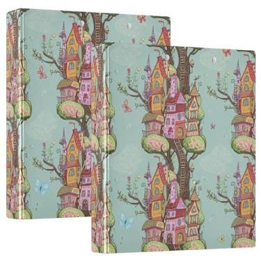 Imagem de Fichário com três anéis para casa da árvore com desenho animado de 3 cm, 200 folhas, portfólio, floral, redondo, fichário de apresentação, 31,5 x 27 x 6 cm, 1 pacote