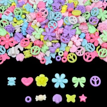 Imagem de Miçangas de acrílico sortidas para kit de fabricação de pulseiras, 200 g + 11 estilos, berloques kawaii de pônei doces contas DIY suprimentos de artesanato para joias chaveiros colares (cor doce mista