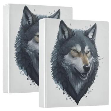 Imagem de Fichário de três anéis cinza com estampa de lobo feroz personalizado, 200 folhas, fichário de escritório, 31,5 x 27 x 6 cm, pacote com 2