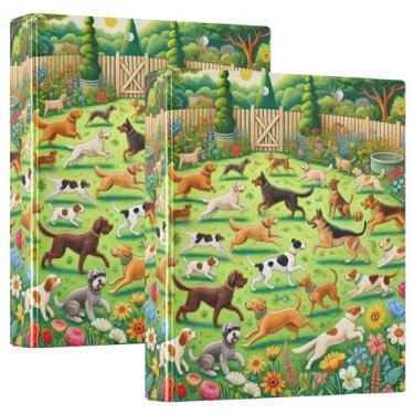 Imagem de Fichários de 3 anéis personalizados para cães brincalhões Garden Park, 3 polegadas, comporta 200 folhas, pastas, anel redondo, fichário de escritório, 31,5 x 27 x 6 cm, 1 pacote