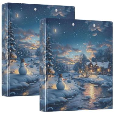 Imagem de Fichários personalizados de boneco de neve para campo de neve de 3,8 cm, 3 anéis, 200 folhas, fichário de caderno fofo, 31,5 x 27 x 6 cm, pacote com 2