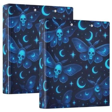 Imagem de Fichários engraçados com 3 anéis de traças góticas, crânio, azul, 3 argolas, comporta 200 folhas, pastas de portfólio com estampa fofa, fichário redondo, 31,5 x 27 x 6 cm, pacote com 2