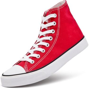 Imagem de Tênis feminino de lona, cano alto, cadarço, casual, caminhada, Vermelho, 40