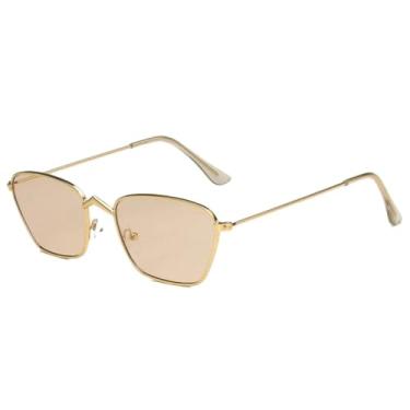Imagem de HPIRME Óculos de luxo com armação de metal, estilo feminino, para uso externo, masculino, para dirigir, com proteção UV400 (Dourado Chá)