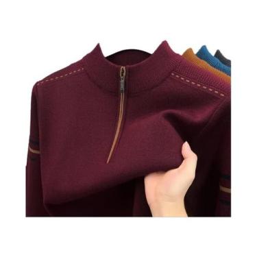 Imagem de Suéter Masculino De Tricô Listrado Com Meio Zíper, Pulôver De Negócios