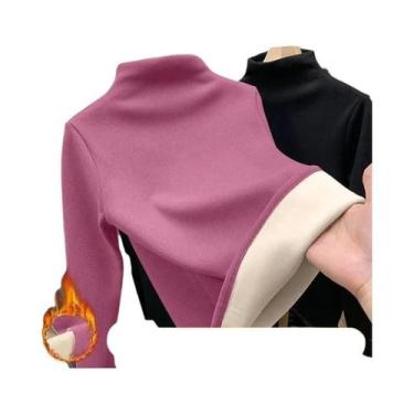 Imagem de Camiseta Térmica Feminina De Inverno Manga Longa Gola Alta Pulôver Bás