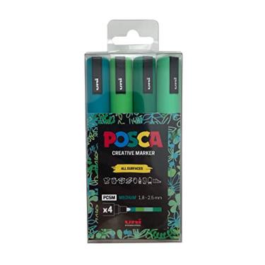 Imagem de Posca Conjunto de marcadores em tons verdes de 10 cm, canetas para materiais de arte, escola, arte rupestre, tecido, caneta de tinta, arte