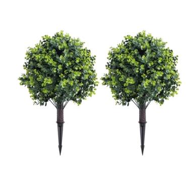 Imagem de MAVIS LAVEN 2PCS Bola de Topiária Artificial de Eucalipto, Planta Falsa PE Arbusto de Falsa Folhagem Com Espigão de, para Decoração de Jardim Varanda Quintal Pátio