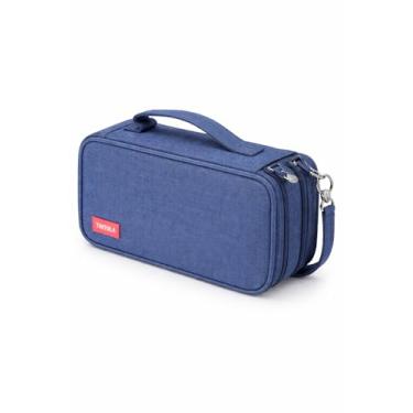 Imagem de Estojo Escolar Grande Organizador com 2 Divisórias, Zíper Duplo, Bolsos Internos, Alça Portátil e Compartimentos Elástico – Estojo para Lápis e Canetas Masculino/Feminino Escola (Azul Marinho)