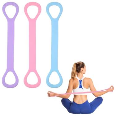 Imagem de 3 faixas de resistência, figura 8 faixas de resistência com alças, faixa elástica para ioga, pilates, braço, costas, ombro, equipamento de treino portátil para casa, academia, viagem