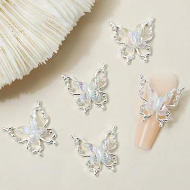 Imagem de Amuletos elegantes de borboleta vazada, 10 peças de decoração de arte de unha de liga iridescente para unhas de pressão, fabricação de joias (verde)