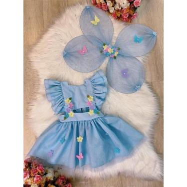 Imagem de Romper Infantil Jardim Encantado Borboletas Azul Bebê com Asa - 2 Peça