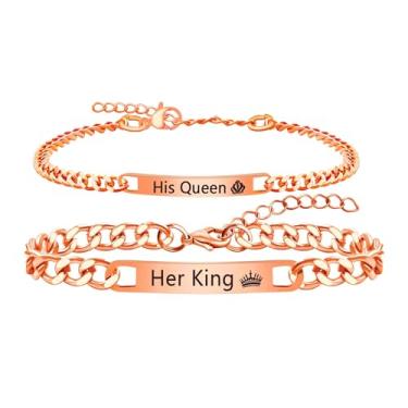 Imagem de Oneress 2 pulseiras de casal, dia dos namorados, nome personalizado, data, corrente cubana, joia para ele e ela, pulseira empilhável, uso diário, acessório de pulso moda urbana YA5889, Affordable