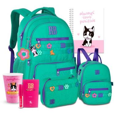 Imagem de Kit Mochila Passeio Flores Rebecca Bonbon Estojo Lancheira, RB26231 Ve