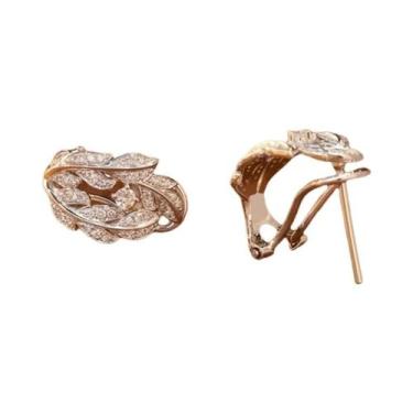 Imagem de Brincos De Argola Em Folha Prateada Para Mulheres Com Cristal De Zircô