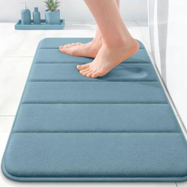 Imagem de OLANLY Tapete de banho listrado de espuma viscoelástica 61 x 40 cm, tapetes de banheiro absorventes super macios, secagem rápida, tapetes de chuveiro laváveis na máquina, tapete de banho, acessórios