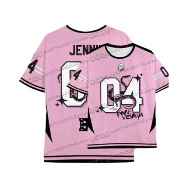 Imagem de Camiseta Feminina Rosa E Preta Com Estampa De Cobra, Gola Redonda, Sol