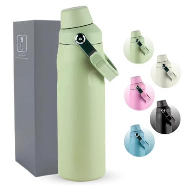 Imagem de Garrafa Térmica 500ML - Parede Dupla Isolada a Vácuo de Aço Inox, Bebidas Geladas por 24 Horas e Quentes por 12 Horas - Com Alça Robusta para Transporte (Verde)