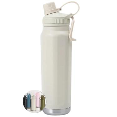 Imagem de Garrafa Térmica Esportiva 800ml Aço Inox 304 Preta Academia Tampa Antivazamento Alça Dobrável BPA Free Parede Dupla Vácuo Fria 12h Quente 8h Infusor Frutas Portátil Elegante Durável (Branco)