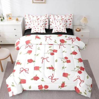 Imagem de Erosebridal Conjunto de edredom completo com laço kawaii, 7 peças, arco de coquete, cama em uma bolsa, conjunto de cama de princesa com edredom, lençóis, fronhas, fantasia, estética para quarto