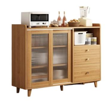 Imagem de KHUTRW3D Aparador de parede integrado de madeira e vidro para sala de estar, armazenamento de chá e cozinha com gavetas, armário buffet