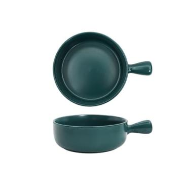 Imagem de Assadeira 500 ml Tigela de arroz assado no forno cerâmica frutas salada tigela assadeira de alça única tigela doméstica tigela de café da manhã prato caçarola para forno (verde)