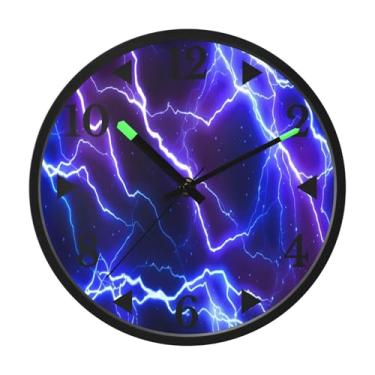 Imagem de STAYTOP Relógio de parede LED azul roxo relâmpago para quarto com brilho noturno, relógios de parede silenciosos de 30 cm para decoração de sala de estar, controle de som, relógio de parede moderno