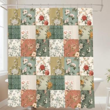 Imagem de InIsaJace Cortina de chuveiro floral, vintage boho flor chuveiro banheira cortina, casa de fazenda retrô meados do século, decoração de banheiro à prova d'água (182 x 182 cm)
