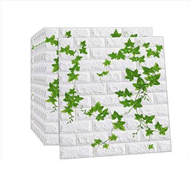 Imagem de Adesivos de parede autoadesivos de espuma PE à prova de som padrão de tijolo branco para sala de estar quarto tipo planta 10 peças