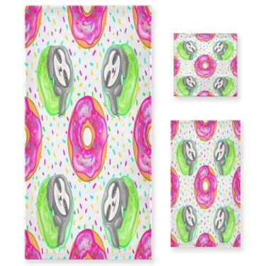 Imagem de xigua Conjunto de toalhas de banheiro fofas preguiças absorventes macias 3 peças toalha de banho toalha de mão toalhas decorativas para banheiro, academia, hotel, praia, piscina