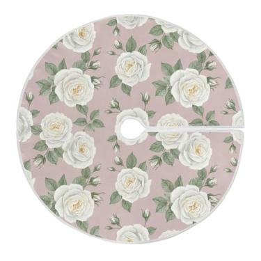 Imagem de Qilmy Saia de árvore de Natal rosa branca 120 cm, saia de camurça para árvore de Natal, adequada para ambientes internos e externos, festas, escritório, armário 734