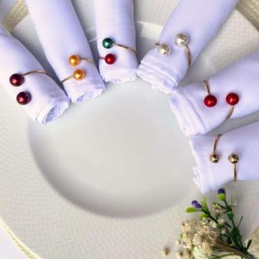 Imagem de Kit com 06 Anel Porta Guardanapo Casamento Mesa Posta Único Metalico Com Perola