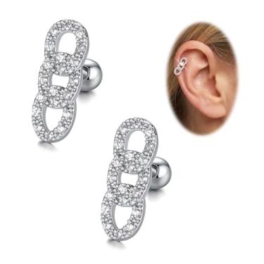 Imagem de Brincos de cartilagem 16G para mulheres, joia de orelha, hipoalergênico, brinco de aço cirúrgico para orelhas sensíveis, hélice, tragus, concha, 16g,6mm, Metal, Sem pedra preciosa