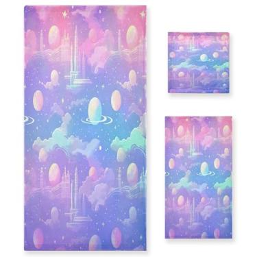 Imagem de xigua Kawaii Conjunto de toalhas de banheiro com textura de galáxia absorvente toalha de banho macia de 3 peças toalha de mão toalhas decorativas para banheiro, academia, hotel, praia, piscina