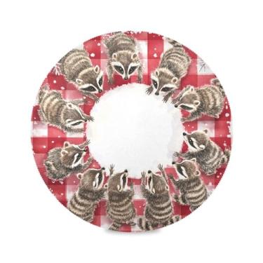 Imagem de STAYTOP Lindo guirlanda de Natal guaxinim redondo 6 peças, tapetes de mesa antiderrapantes fáceis de limpar para casa, cozinha, churrasco, festa, decoração de mesa