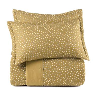 Imagem de Jogo de Colcha Malha Fio Penteado 100% Algodão - Bits Amarelo - Queen