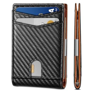 Imagem de Carteira masculina fina com clipe de dinheiro, de couro com bloqueio de RFID, bolso frontal, carteira preta minimalista para presente, Laranja, Minimalista