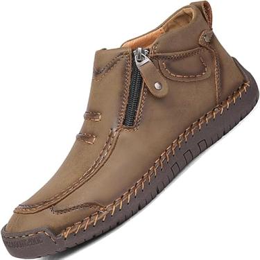 Imagem de Botas masculinas de cano alto mocassins Chelsea couro casual vestido masculino branco cáqui marrom preto azul tamanho bota masculina formal oxford, Caqui, 42