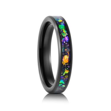 Imagem de SATAER Aliança de casamento masculina e feminina de 4 mm, 8 mm, com lantejoulas hexagonais de areia roxa e azul, borda chanfrada preta, carboneto de tungstênio, pedra brilhante, ajuste confortável