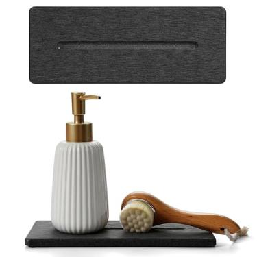 Imagem de Pacote com 2 bandejas de pia de pedra de diatomita, tapete absorvente de água para balcão de cozinha e banheiro, saboneteira de secagem rápida, organizador de esponja, cinza escuro - 2 peças de 23 x 9