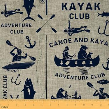 Imagem de Erosebridal Tecido de acampamento por jarda, decoração de casa do lago tecido estofado para cadeiras de sofá, decoração de acampamento feliz, tema de pesca de urso de peixe lúcio para estofamento DIY