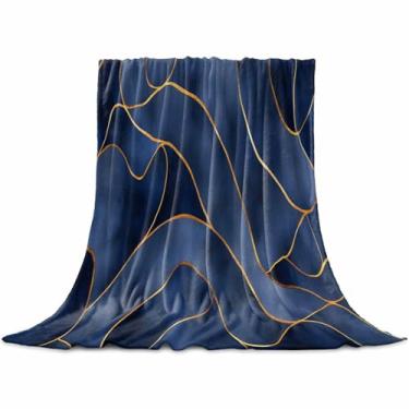 Imagem de Cobertor de cama azul marinho dourado, boêmio, mármore, abstrato, geométrico, flanela, flanela, microfibra, cobertores, cobertor de cama quente para cadeira, sofá, quarto, campista 152 x 203 cm