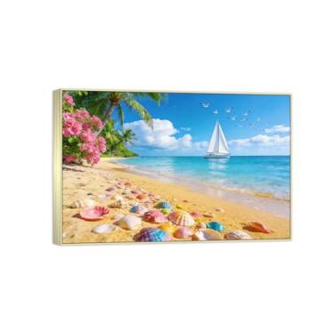 Imagem de Impressão em tela de paisagem pronta para pendurar - praia pássaros marinhos - pintura de arte de parede - decoração moderna para casa quadro prata 50 x 75 cm 20 x 30 pol