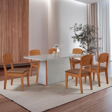Imagem de Mesa Diane 180cm Tampo Mdf Vidro Canto Copo Com 6 Cadeiras Tork /off /naturale /serig Off