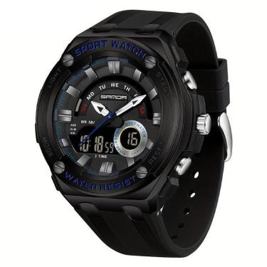 Imagem de Relógio De Pulso Masculino à Prova D'água 50m Esportivo Multifuncional Com Pulseira De Silicone Preto Azul
