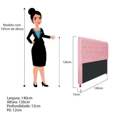 Imagem de Cabeceira Cristal 140 Cm Casal Com Capitonê Suede Rosa Bebê