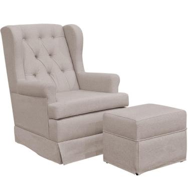 Imagem de Poltrona E Puff Helena P02 Capitonê Linho Bege