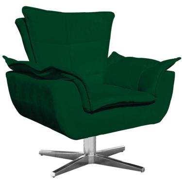 Imagem de Poltrona Decorativa Base Giratória Cromada Charger Suede Verde G19 - Gran Belo