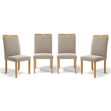 Imagem de Kit Com 4 Cadeiras Agnes Madeira Maciça Estofadas Para Mesa De Jantar Veludo Bege 102