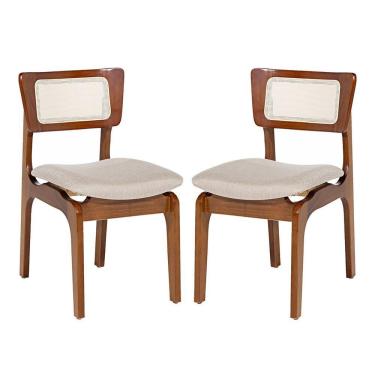 Imagem de Kit 2 Cadeiras De Jantar Portugal Em Madeira Imbuia Encosto Tela Rattan Linho Bege M58